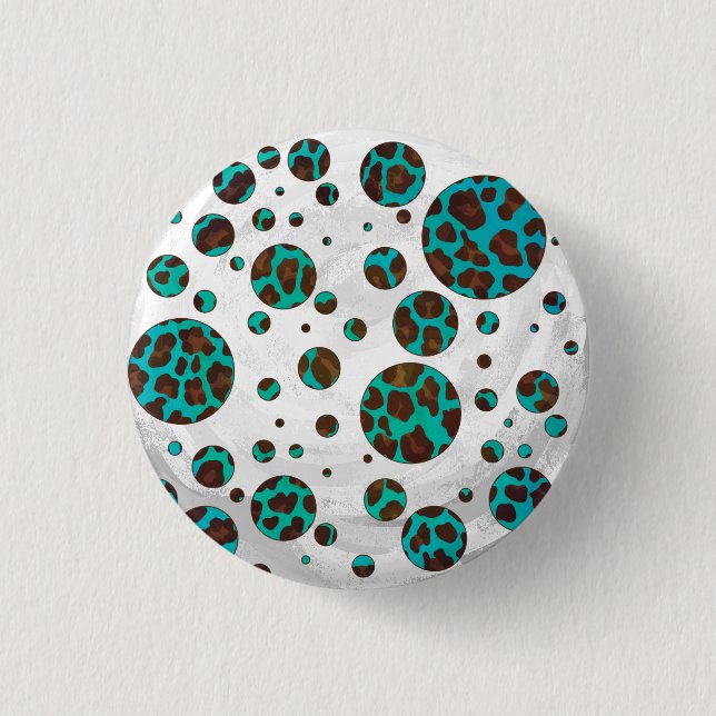 Bóton Redondo 2.54cm Leopard Brown e Teal PrintPolka Pontos (Frente)