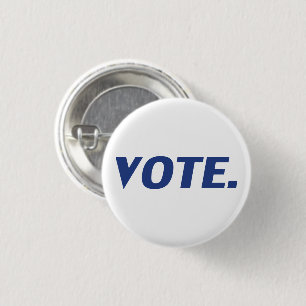 Bóton Redondo 2.54cm Letras azuis "Vote", fundo branco