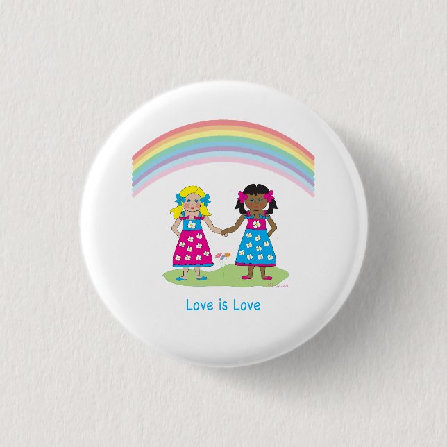 Bóton Redondo 2.54cm LGBTQIA Love is Love, Pride Rainbow Girls (Frente)