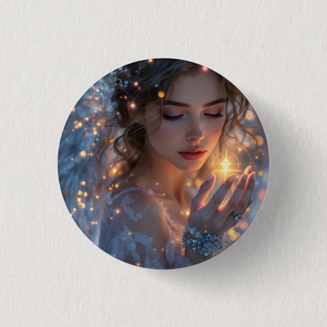 Bóton Redondo 2.54cm Lightbearer Celestial - Angel Segurando a Estrela  (Frente)