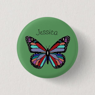 Bóton Redondo 2.54cm Linda Borboleta Colorida Personalizada em Verde