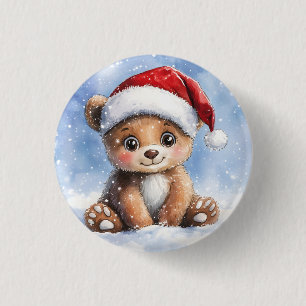 Bóton Redondo 2.54cm Lindo Natal de Inverno Urso Cachorro Pintura à Águ