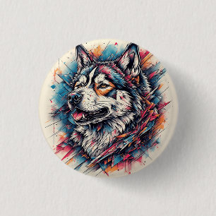Bóton Redondo 2.54cm Lobo com Elementos Geométricos e Cores Vibrantes