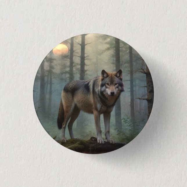 Bóton Redondo 2.54cm Lobo na Floresta (Frente)