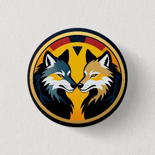 Bóton Redondo 2.54cm Logotipo de Emblema de Lobo Duplo com Círculo Dour