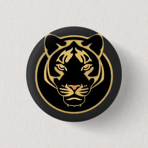 Bóton Redondo 2.54cm Logotipo Estilizado do Tigre Dourado Desenhado