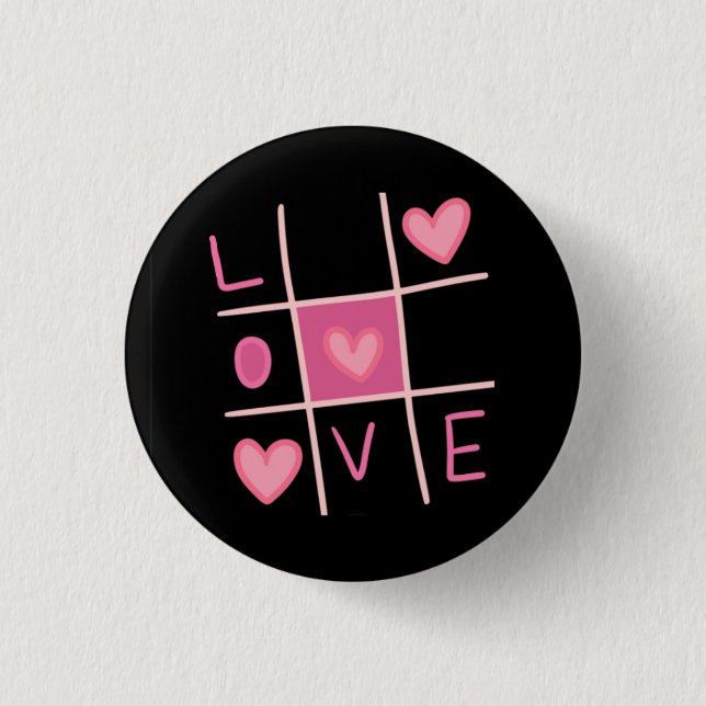 Bóton Redondo 2.54cm Love Tic Tac Toe Pin Button | Valentine's Day Gift (Frente)