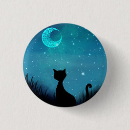 Bóton Redondo 2.54cm lua do céu estrelado de gato preto
