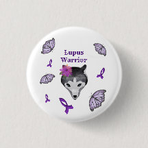 Lupus Warrior Wolf Purple Ribbon Button