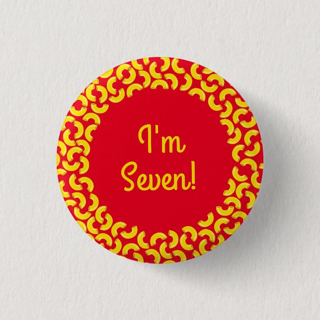 Bóton Redondo 2.54cm Macaroni, primeiro aniversario do Mac e Queijo (Frente)