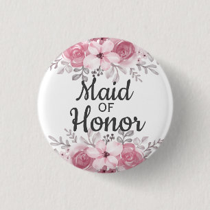 Bóton Redondo 2.54cm Madrinha de casamento de Flores Rosa