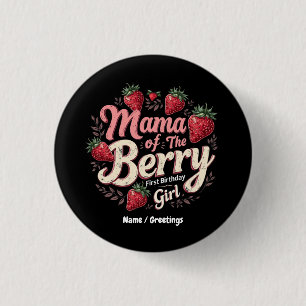 Bóton Redondo 2.54cm Mãe Berry Primeiro Aniversário Família Strawberry