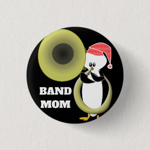 Bóton Redondo 2.54cm Mãe da Banda Bebê Pinguim Tocando Tuba