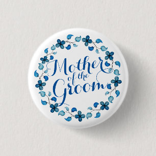 Bóton Redondo 2.54cm Mãe do botão floral azul do casamento do noivo