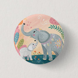 Bóton Redondo 2.54cm Mãe e Bebê Elefante
