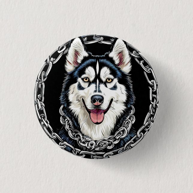 Bóton Redondo 2.54cm Majestoso Cão Husky com Cores Ousadas (Frente)