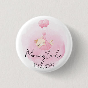 Bóton Redondo 2.54cm Mamãe a cor-de-água rosa gatinho bebê Chá