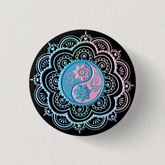 Bóton Redondo 2.54cm Mandala Azul e Rosa