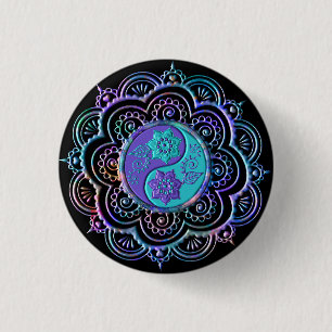 Bóton Redondo 2.54cm Mandala Azul e Roxo