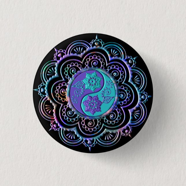 Bóton Redondo 2.54cm Mandala Azul e Roxo (Frente)