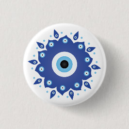 Bóton Redondo 2.54cm Mandala Grego Mau Azul Branco
