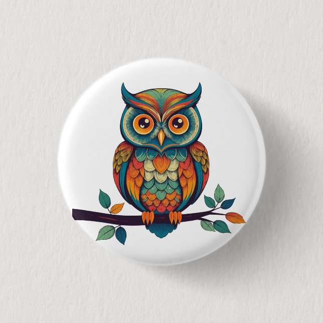Bóton Redondo 2.54cm Mandala Owl (Frente)