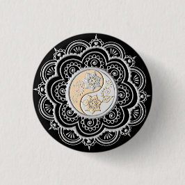 Bóton Redondo 2.54cm Mandala Prata e Ouro