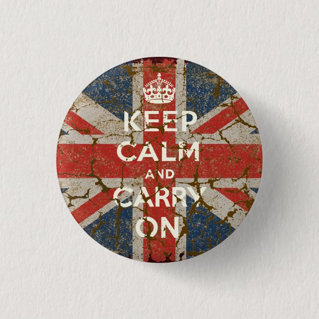 Bóton Redondo 2.54cm Mantenha a calma e continue com bandeira BRITÂNICA (Frente)