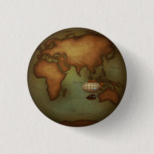 Bóton Redondo 2.54cm Mapa do Hemisfério Leste com nave Steampunk