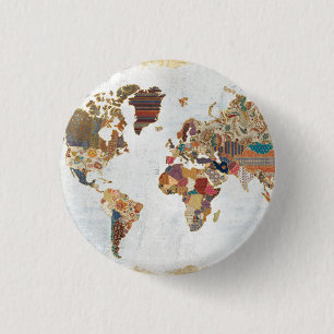 Bóton Redondo 2.54cm Mapa do mundo do teste padrão