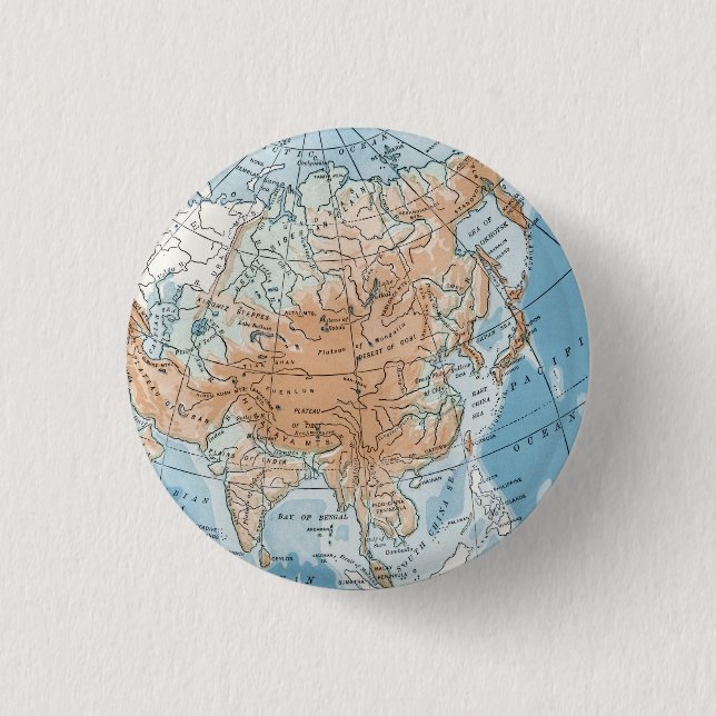 Bóton Redondo 2.54cm Mapa físico da Ásia (1916) (Frente)