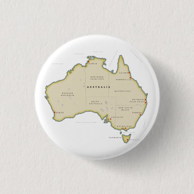 Bóton Redondo 2.54cm Mapa ilustrado da Austrália (Frente)