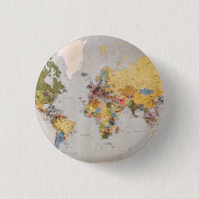 Bóton Redondo 2.54cm mapa mundial (Frente)