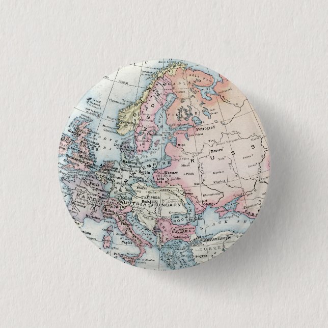 Bóton Redondo 2.54cm Mapa político da Europa (1916) (Frente)