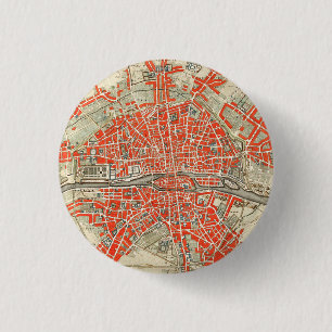 Bóton Redondo 2.54cm Mapa Vintage de Paris (1721-1774)