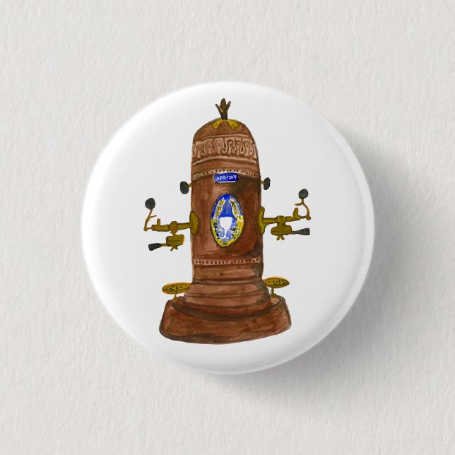 Bóton Redondo 2.54cm Máquina Espresso Antigua Café Aquarela Arte (Frente)