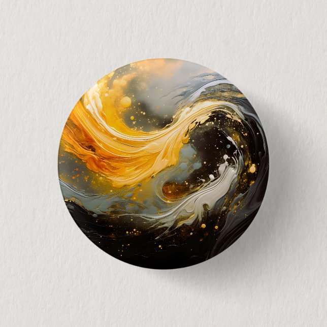 Bóton Redondo 2.54cm Mármore Abstrato Dourado Ondas Modernas (Frente)