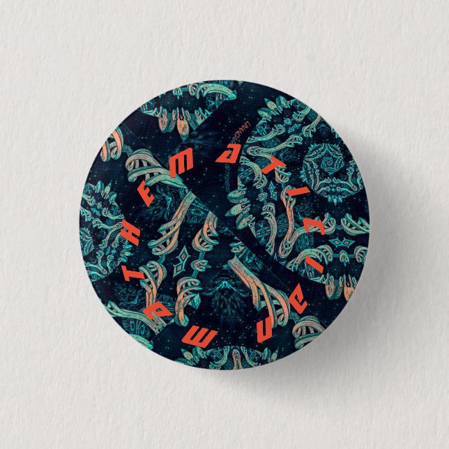 Bóton Redondo 2.54cm Matemático. elegância fractal escura (Frente)