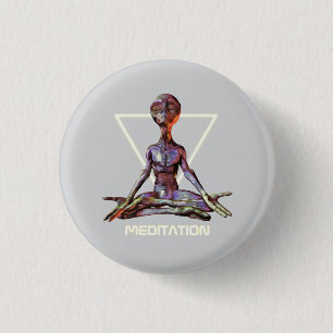 Bóton Redondo 2.54cm Meditação. Alienígena em pose tranquila