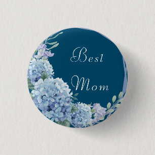 Bóton Redondo 2.54cm Melhor mãe citou botão azul floral
