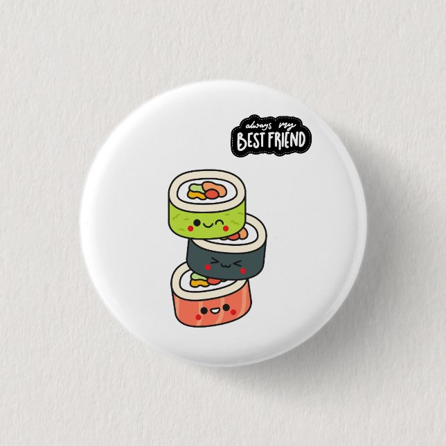 Bóton Redondo 2.54cm Melhores Amigos Sushi (Frente)