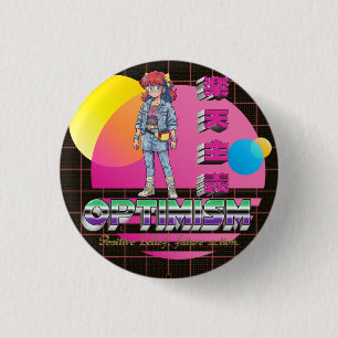 Bóton Redondo 2.54cm Menina Anime Retrowave de Otimismo Botão