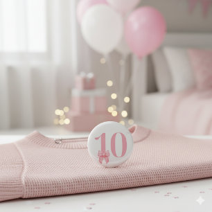 Bóton Redondo 2.54cm Menina de 10 anos de idade com laço rosa botão