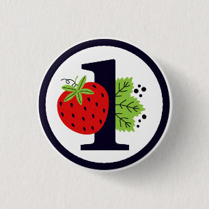 Bóton Redondo 2.54cm Menina do primeiro aniversário morango ONE Festa d