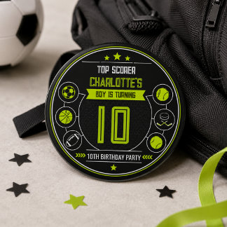 Bóton Redondo 2.54cm Meninos Esportes Preto Moderno Aniversário de 10 a