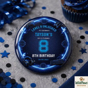 Bóton Redondo 2.54cm Meninos Modernos Festa de Aniversário de 8 Anos Az