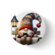 Metal Button Pin Winter Gnome