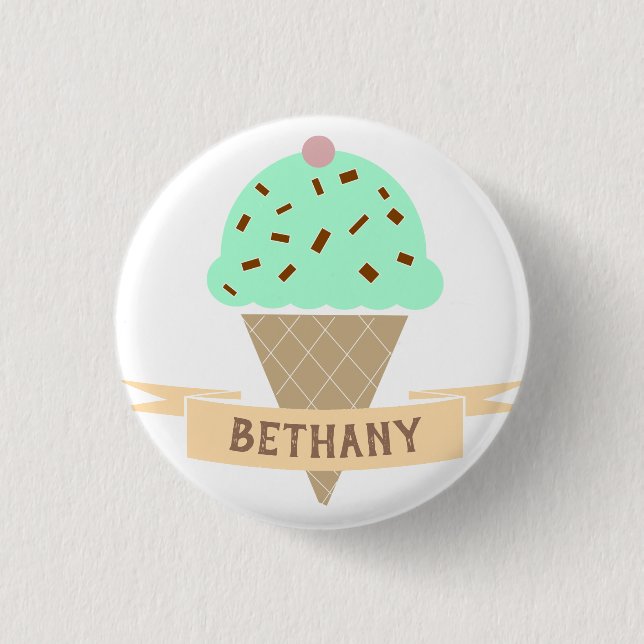 Bóton Redondo 2.54cm Mint Choc Sorvete Chip Cone Crianças Personalizada (Frente)