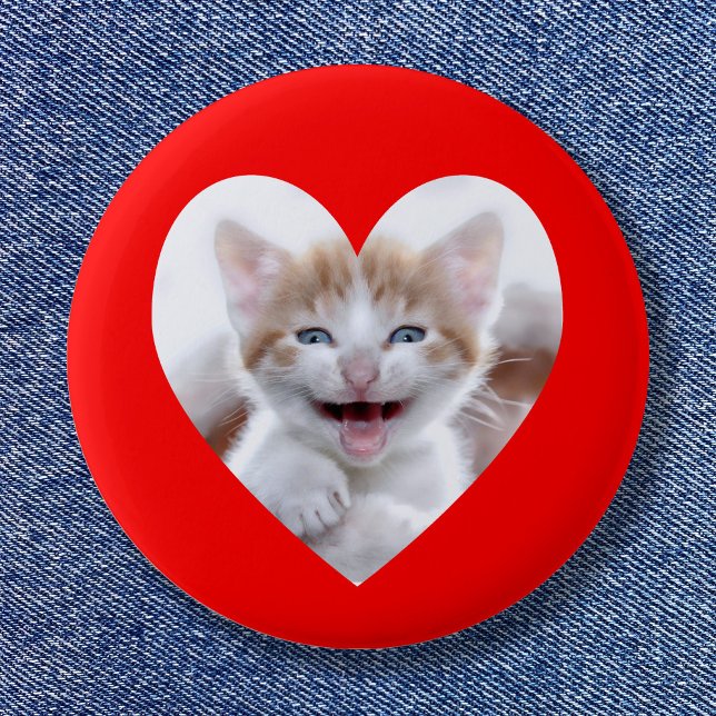 Bóton Redondo 2.54cm Modelo de Foto Coração Vermelho (Create your own red photo heart button.)