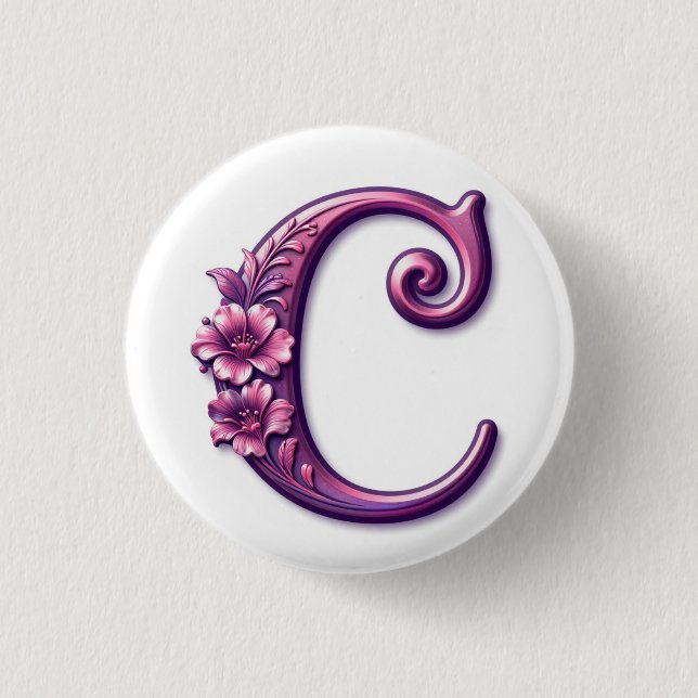 Bóton Redondo 2.54cm Modern Metallic Rosemaling Letter C, Pink/Purple (Frente)
